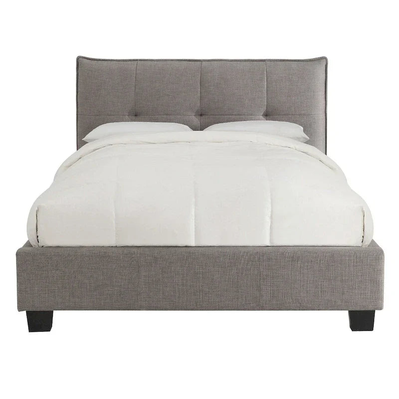 Lit King size profil bas Amy, Lin capitonné, Rangement large, Gris