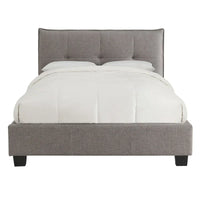 Lit King size profil bas Amy, Lin capitonné, Rangement large, Gris