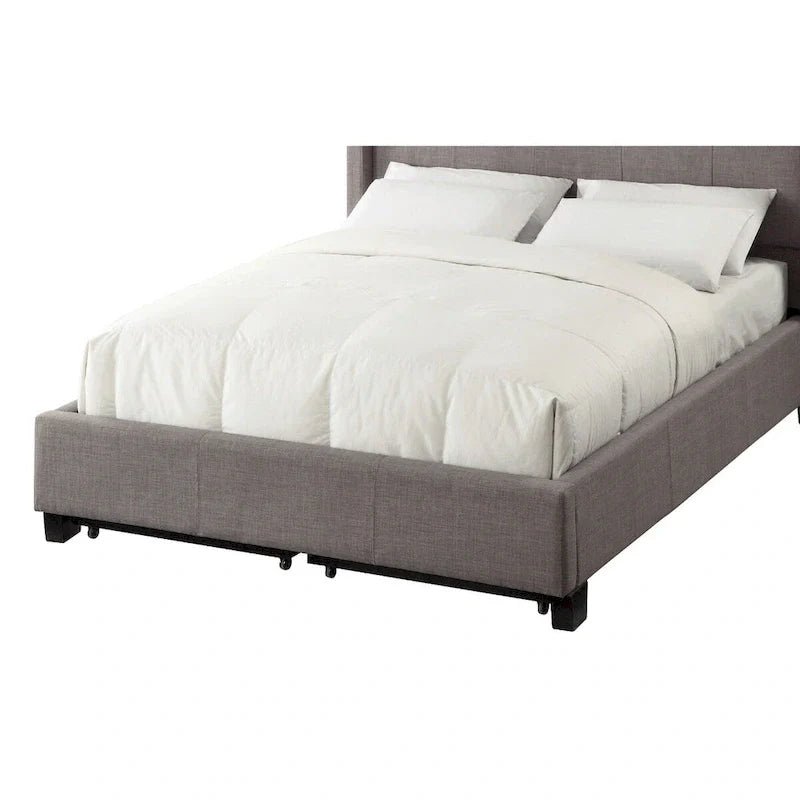 Lit King size profil bas Amy, Lin capitonné, Rangement large, Gris