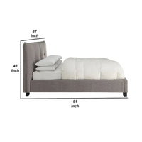 Lit King size profil bas Amy, Lin capitonné, Rangement large, Gris