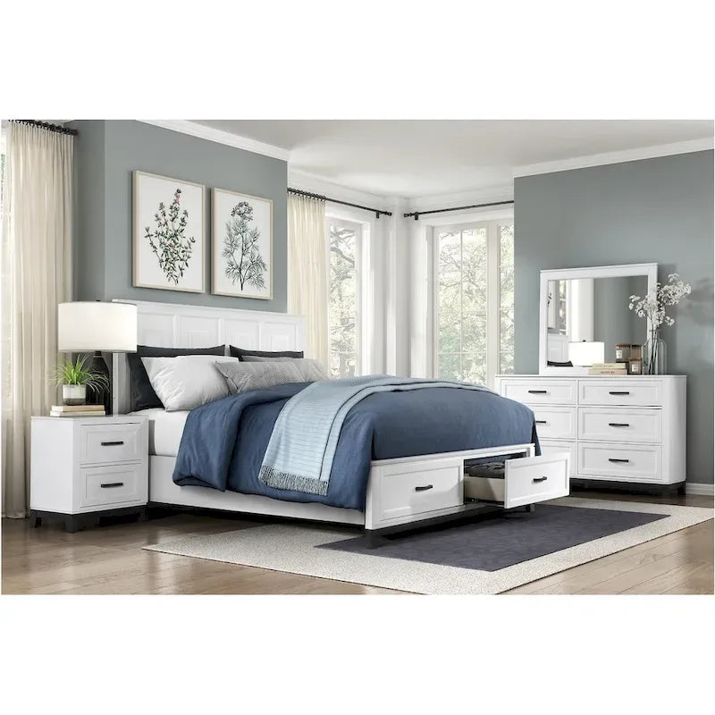 Ensemble de chambre à coucher plateforme de rangement moderne blanc 3 pièces Saratoga