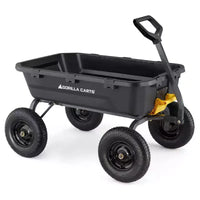 Gorilla Carts Chariot à benne robuste en poly pour jardin, cuve 12 pi³, capacite de charge 1600 lb, chariot utilitaire noir avec dechargement à liberation rapide et pneus pneumatiques