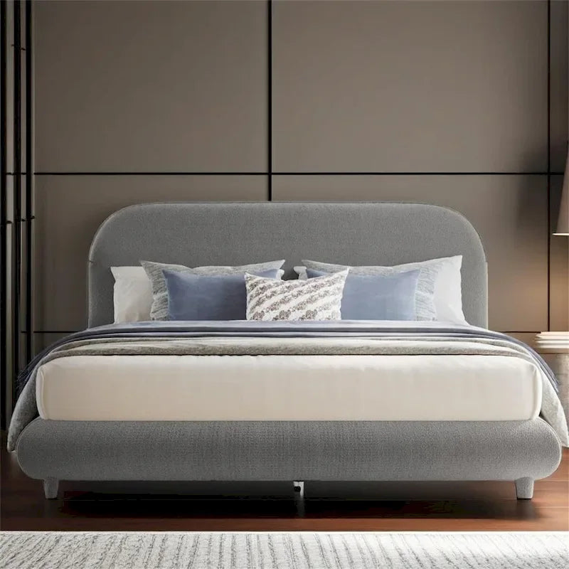 Lit plateforme rembourré queen size en molleton Teddy avec tissu épais