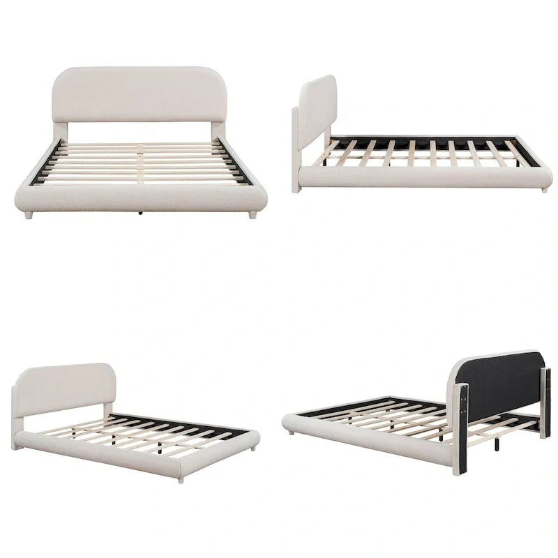 Lit plateforme rembourré queen size en molleton Teddy avec tissu épais