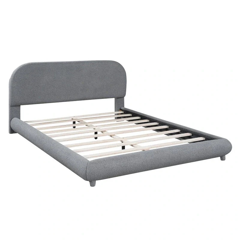 Lit plateforme rembourré queen size en molleton Teddy avec tissu épais