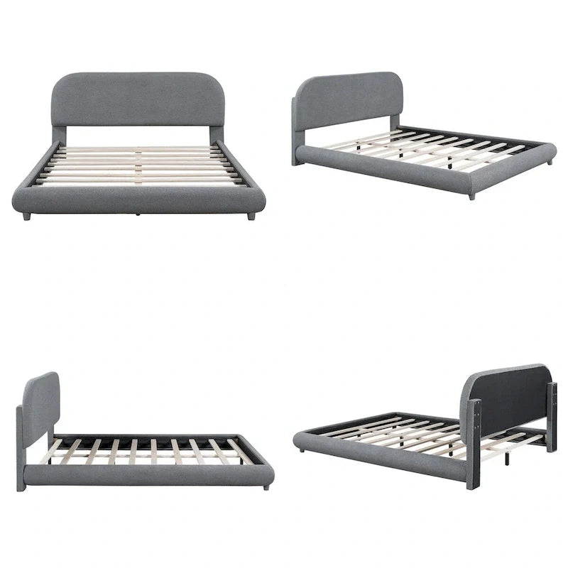 Lit plateforme rembourré queen size en molleton Teddy avec tissu épais