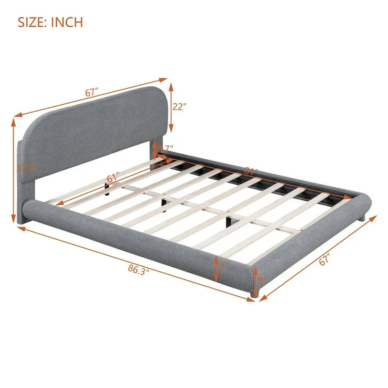 Lit plateforme rembourré queen size en molleton Teddy avec tissu épais