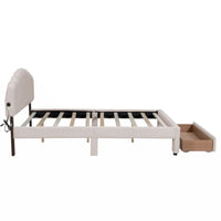 Lit plateforme capitonné Queen Size en polaire Teddy avec tiroir