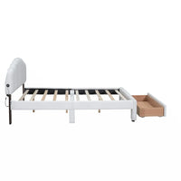 Lit plateforme capitonné Queen Size en polaire Teddy avec tiroir