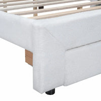 Lit plateforme capitonné Queen Size en polaire Teddy avec tiroir
