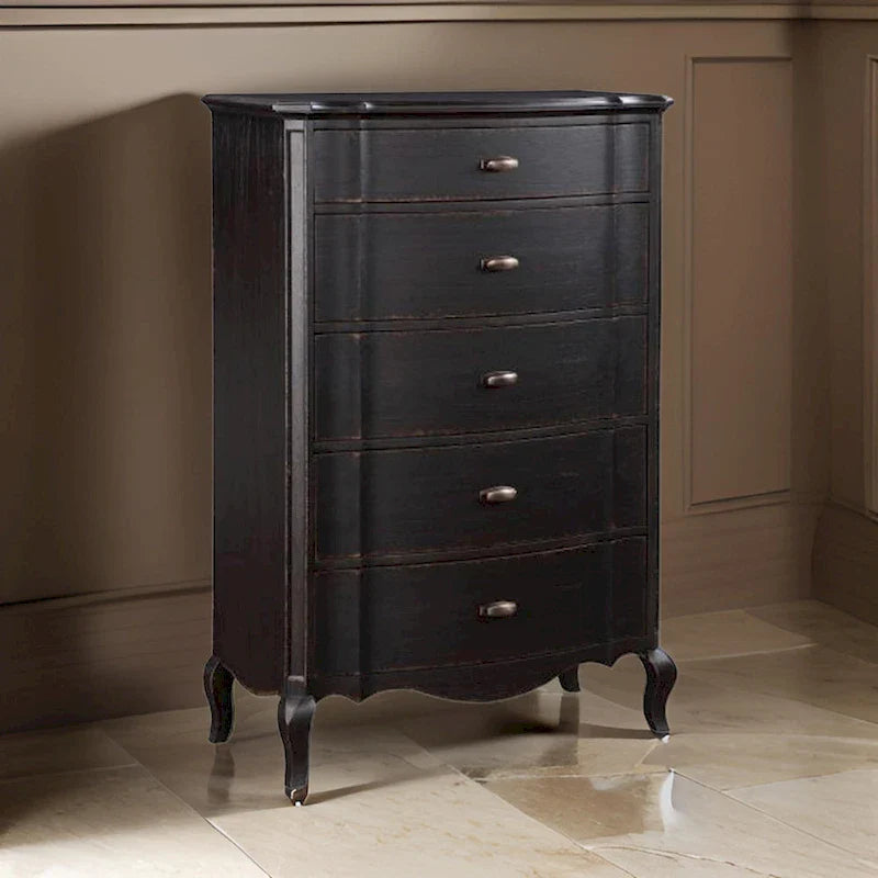 Chiffonnier commode haut cerisier 38 pouces, 5 tiroirs, pieds cabriole en hévéa noir