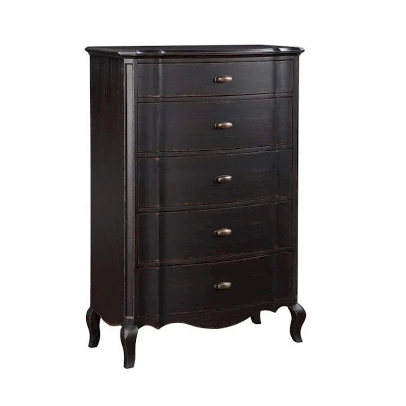 Chiffonnier commode haut cerisier 38 pouces, 5 tiroirs, pieds cabriole en hévéa noir