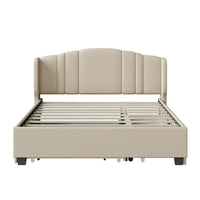 Lit plateforme capitonné en lin Queen Size avec lit gigogne double et 2 tiroirs