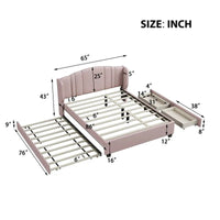 Lit plateforme capitonné en lin Queen Size avec lit gigogne double et 2 tiroirs