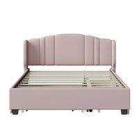 Lit plateforme capitonné en lin Queen Size avec lit gigogne double et 2 tiroirs