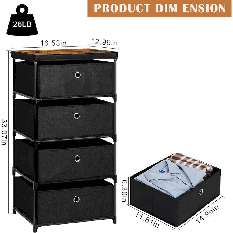 Commode en tissu à 4 tiroirs avec plateau