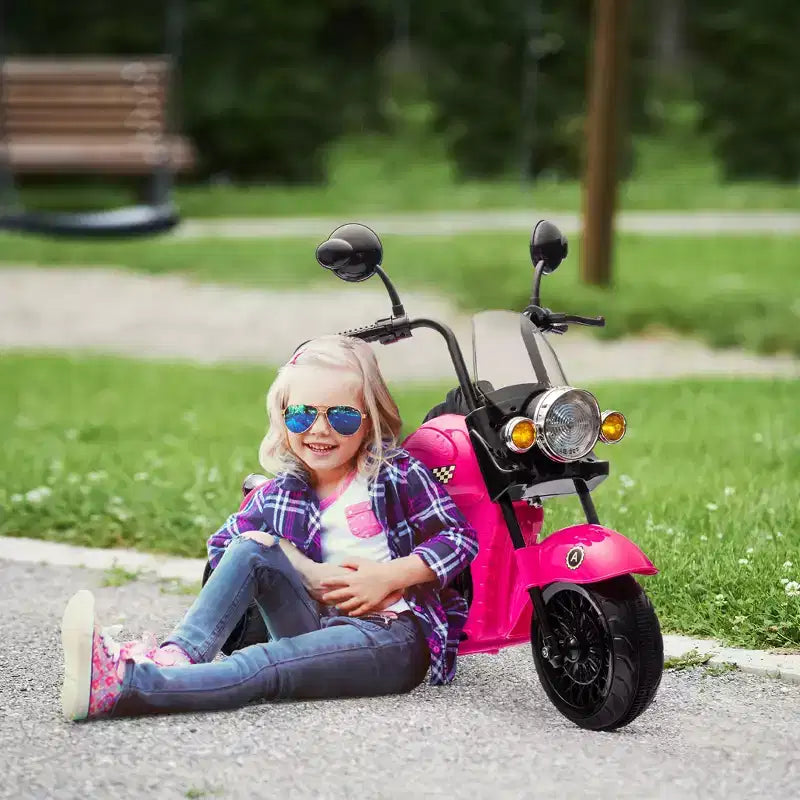 Moto électrique Qaba pour enfants, moto à 3 roues 6V sur batterie avec phares, musique, marche avant et arrière, rose