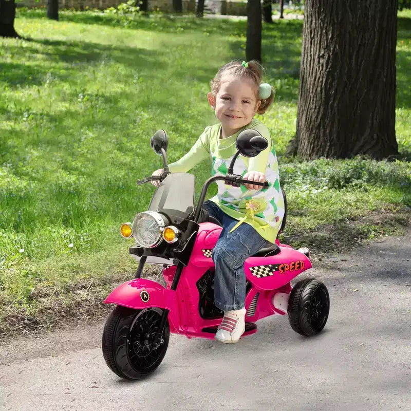Moto électrique Qaba pour enfants, moto à 3 roues 6V sur batterie avec phares, musique, marche avant et arrière, rose