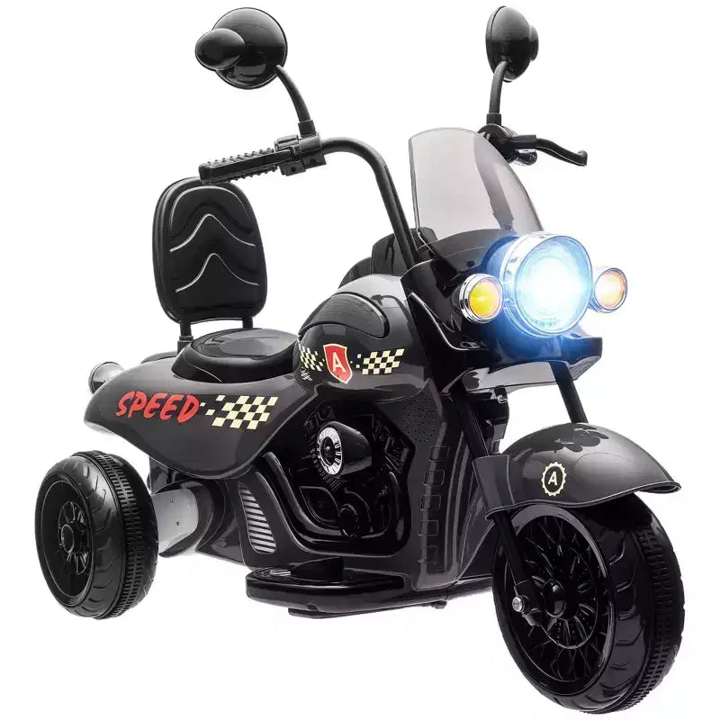 Moto électrique Qaba pour enfants, moto à 3 roues 6V sur batterie avec phares, musique, marche avant et arrière, gris