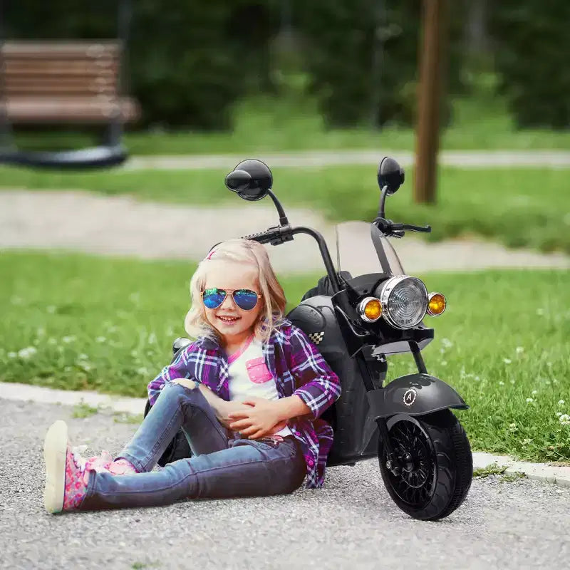 Moto électrique Qaba pour enfants, moto à 3 roues 6V sur batterie avec phares, musique, marche avant et arrière, gris