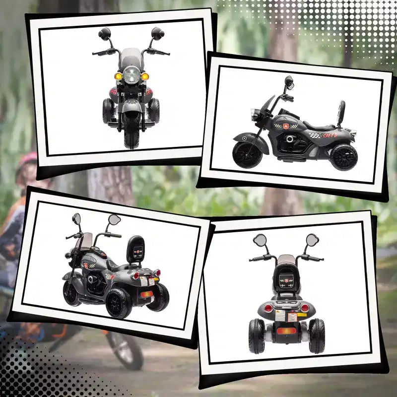 Moto électrique Qaba pour enfants, moto à 3 roues 6V sur batterie avec phares, musique, marche avant et arrière, gris