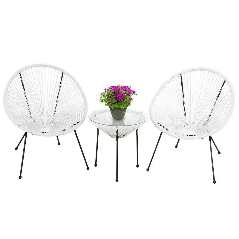 FDW Ensemble de Bistro 3 Pièces pour Patio, Chaises Acapulco, Élégant et Confortable avec Table en Verre, Mobilier d'Extérieur pour Patio Balcon, Blanc