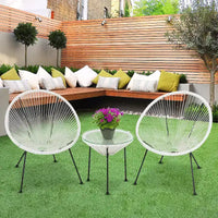 FDW Ensemble de Bistro 3 Pièces pour Patio, Chaises Acapulco, Élégant et Confortable avec Table en Verre, Mobilier d'Extérieur pour Patio Balcon, Blanc