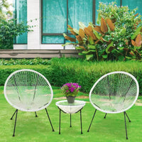 FDW Ensemble de Bistro 3 Pièces pour Patio, Chaises Acapulco, Élégant et Confortable avec Table en Verre, Mobilier d'Extérieur pour Patio Balcon, Blanc