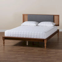 Lit plateforme Eliseo Mid-Century Modern en tissu gris foncé et bois finition noyer