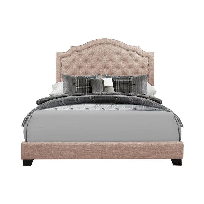 Lit capitonné en tissu beige Vérine