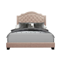 Lit capitonné en tissu beige Vérine