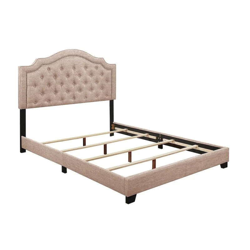 Lit capitonné en tissu beige Vérine