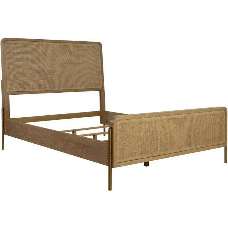 Lit King Size Sea Wood avec motif en canne tressée, panneau ouvert, 4 lattes, marron