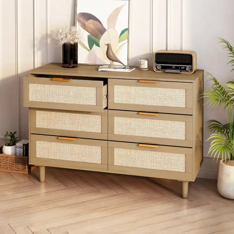 Commode en rotin à 6 tiroirs, parfaite pour la chambre et le salon