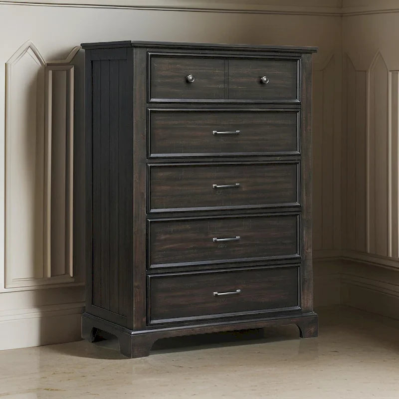 Commode haute Annu de 142 cm, 6 tiroirs, doublure en feutre et cèdre, brun noyer