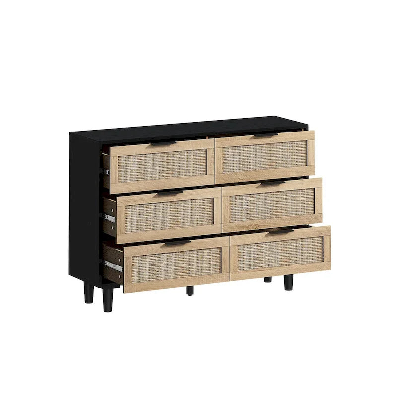 43.316-Meuble de rangement en rotin avec tiroirs en rotin, pour chambre à coucher, salon, noir