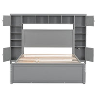 Lit Queen Size en Bois avec Rangement Tout-en-un, Étagère et Prises