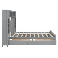 Lit Queen Size en Bois avec Rangement Tout-en-un, Étagère et Prises