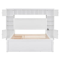 Lit Queen Size en Bois avec Rangement Tout-en-un, Étagère et Prises