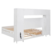 Lit Queen Size en Bois avec Rangement Tout-en-un, Étagère et Prises