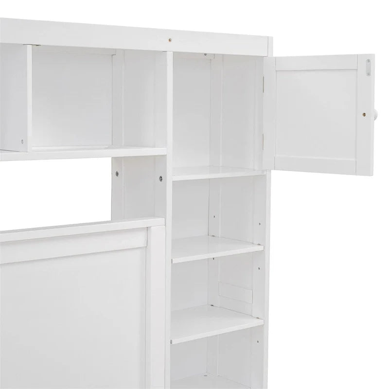 Lit Queen Size en Bois avec Rangement Tout-en-un, Étagère et Prises