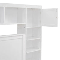 Lit Queen Size en Bois avec Rangement Tout-en-un, Étagère et Prises