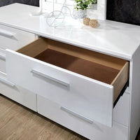 Furniture of America Ballingham - Ensemble contemporain blanc 2 pièces commode à 6 tiroirs et miroir