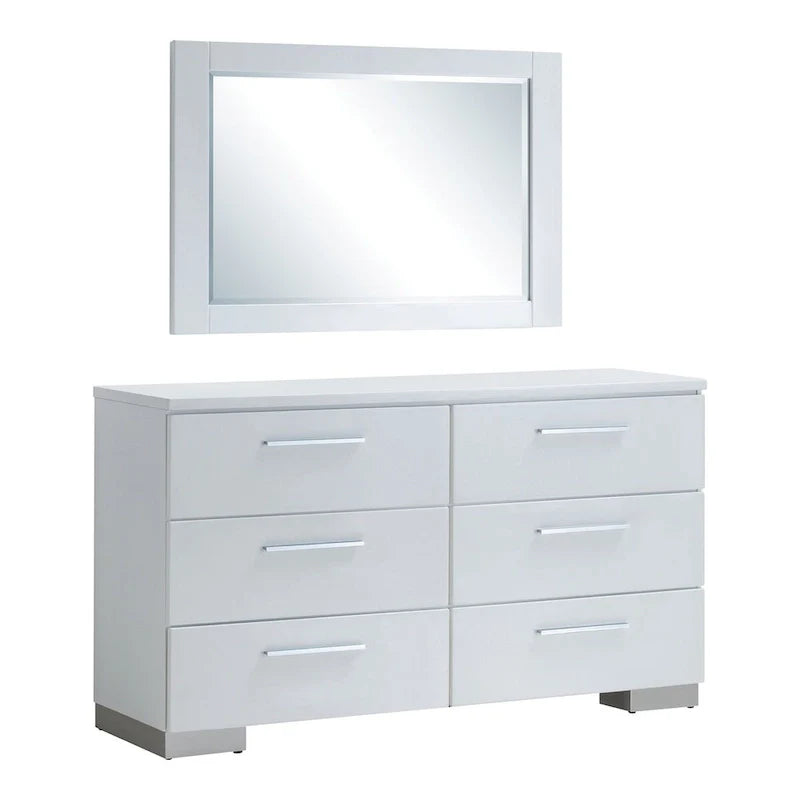 Furniture of America Ballingham - Ensemble contemporain blanc 2 pièces commode à 6 tiroirs et miroir
