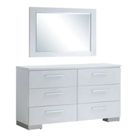 Furniture of America Ballingham - Ensemble contemporain blanc 2 pièces commode à 6 tiroirs et miroir