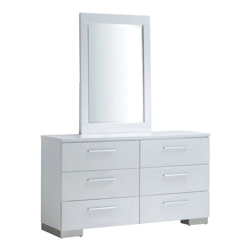 Furniture of America Ballingham - Ensemble contemporain blanc 2 pièces commode à 6 tiroirs et miroir
