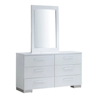 Furniture of America Ballingham - Ensemble contemporain blanc 2 pièces commode à 6 tiroirs et miroir