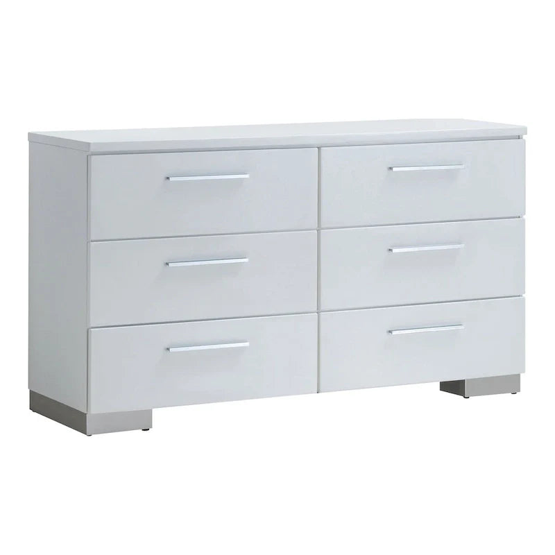 Furniture of America Ballingham - Ensemble contemporain blanc 2 pièces commode à 6 tiroirs et miroir