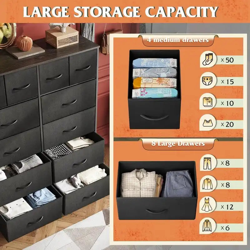 Commode haute pour chambre avec 12 tiroirs
