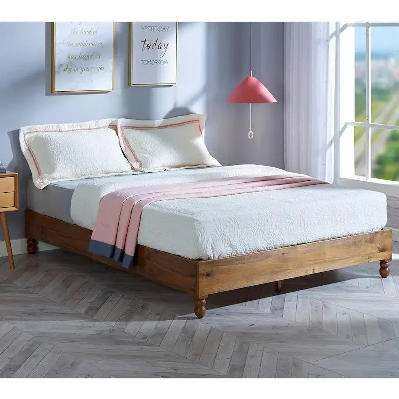MUSEHOMEINC Cadre de lit 12 pouces en bois massif style rustique, élimine le besoin de sommier, finition naturelle